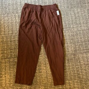 High-Waisted Linen-Blend Straight Pants from old navy in baked bronze.